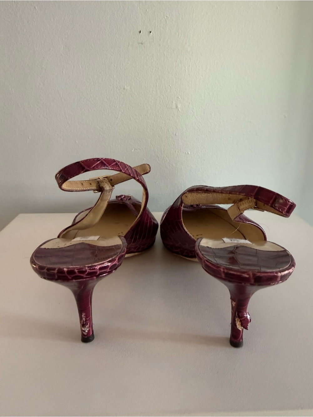 Jimmy Choo Burgundy Croc Embossed Slingback Pointed Toe Heels Sz 41 (10/10.5) - Picture 3 of 6